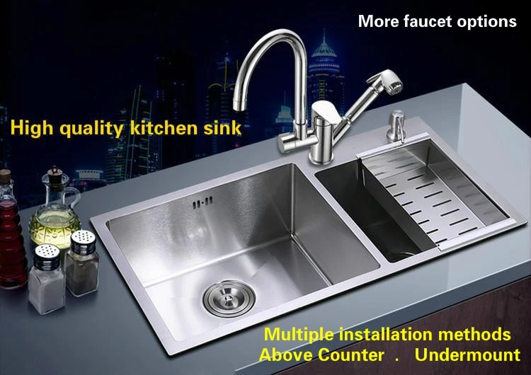 Free shipping hand made stainless steel household big kitchen sink durable double groove hot sell 780x430 MM