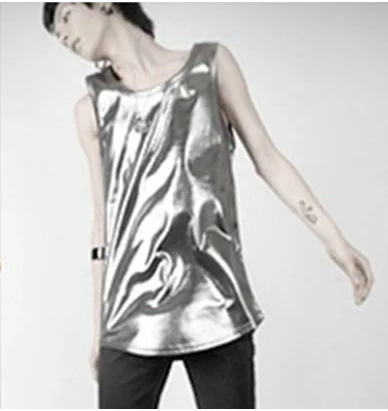 S-xxxl ! Cool Night Singer Essential Stage Performances Hairstylist Silver Sleeveless Vest Wild Men Plus Size Costumes Male