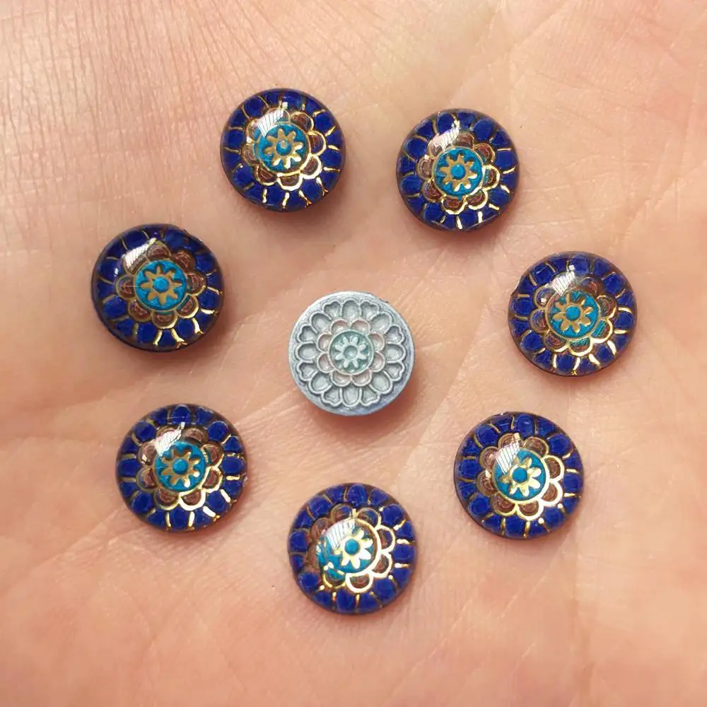 New 80pcs Resin 10mm Round Colorful Flower Flat Back Rhinestone Appliques DIY Wedding Scrapbook Craft W41