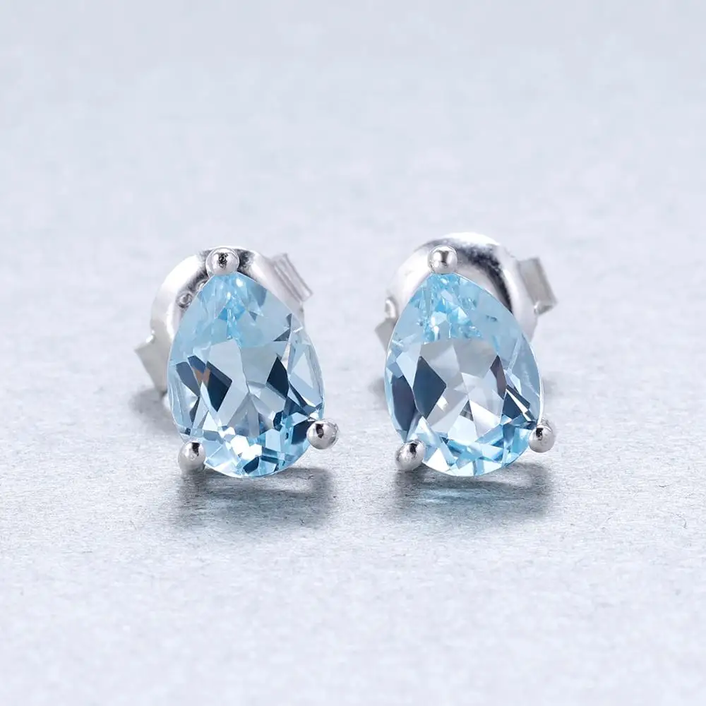 Gem\'s Ballet 4*6mm 0.99Ct Natural Swiss Blue Topaz Gemstone Stud Earrings 925 Sterling Silver Fashion Jewelry for Women
