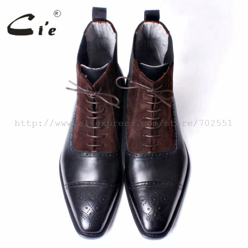 cie Free shipping custom bespoke handmade calf leather upper inner outsole Square toe semi-brogue lace-up boot brown/black A65 - Image 2