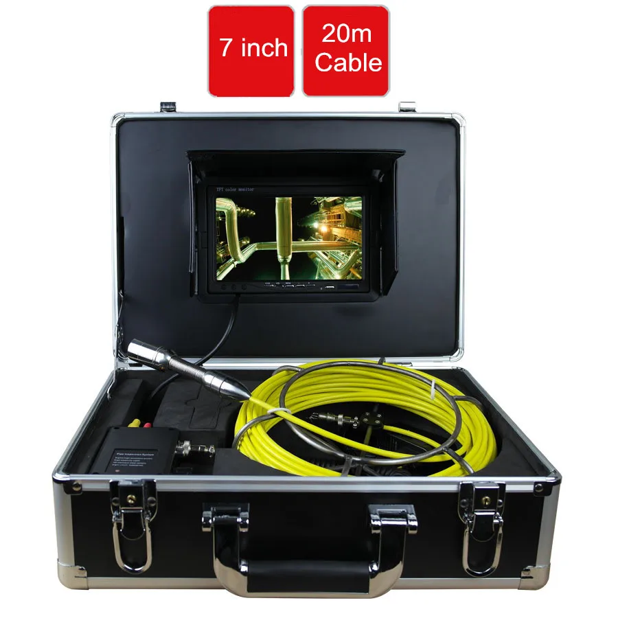 7" LCD Monitor 20m Fiberglass Push Rod Cable Waterproof Drain Pipe Inspection Camera System Used for Pipeline Inspection