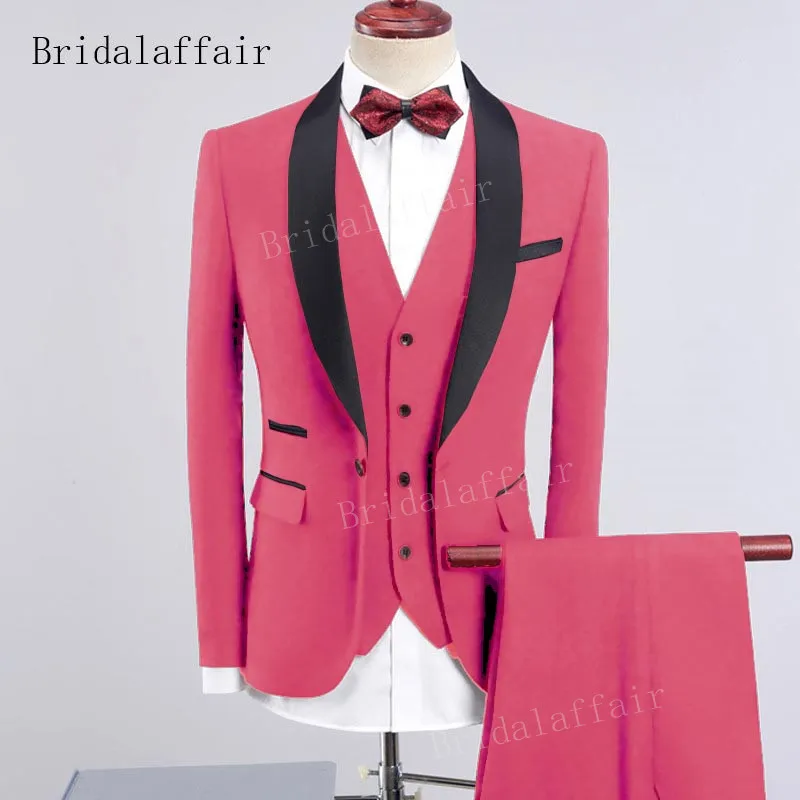 

Bridalaffair New Designs Men Pink Tuxedo Men Suit Set 3 pieces Mens Formal Suits Groom Wedding Suits (Blazer+Pants+Vest)