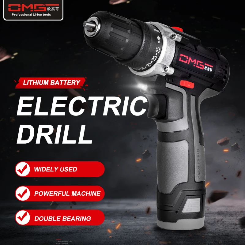 

OMG 12V/16V/21V/25V Electric Drill With Rechargeable Lithium Battery Electric Screwdriver Cordless Screwdriver Two-speed