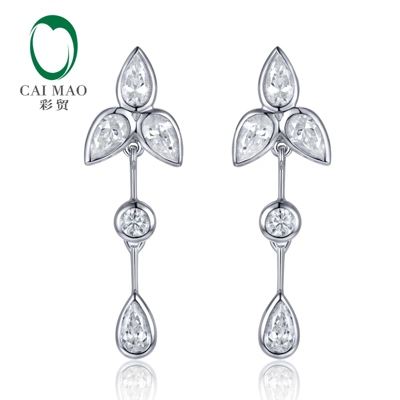 Caimao Bezel Set 1.07ct Pear White Moissanite Dangle 14k Gold Dangle Drop Earrings for Women