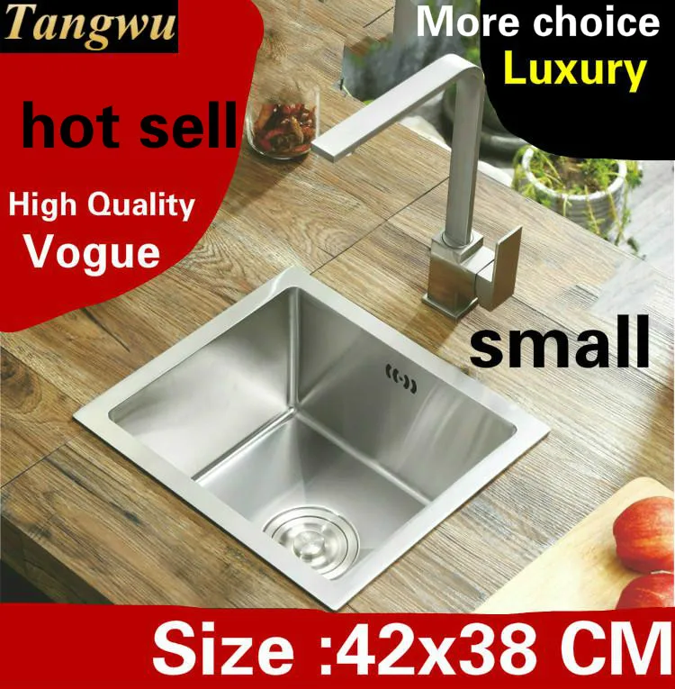 

Free shipping Apartment luxury small kitchen manual sink single trough wash vegetables 304 stainless steel hot sell 42x38 CM