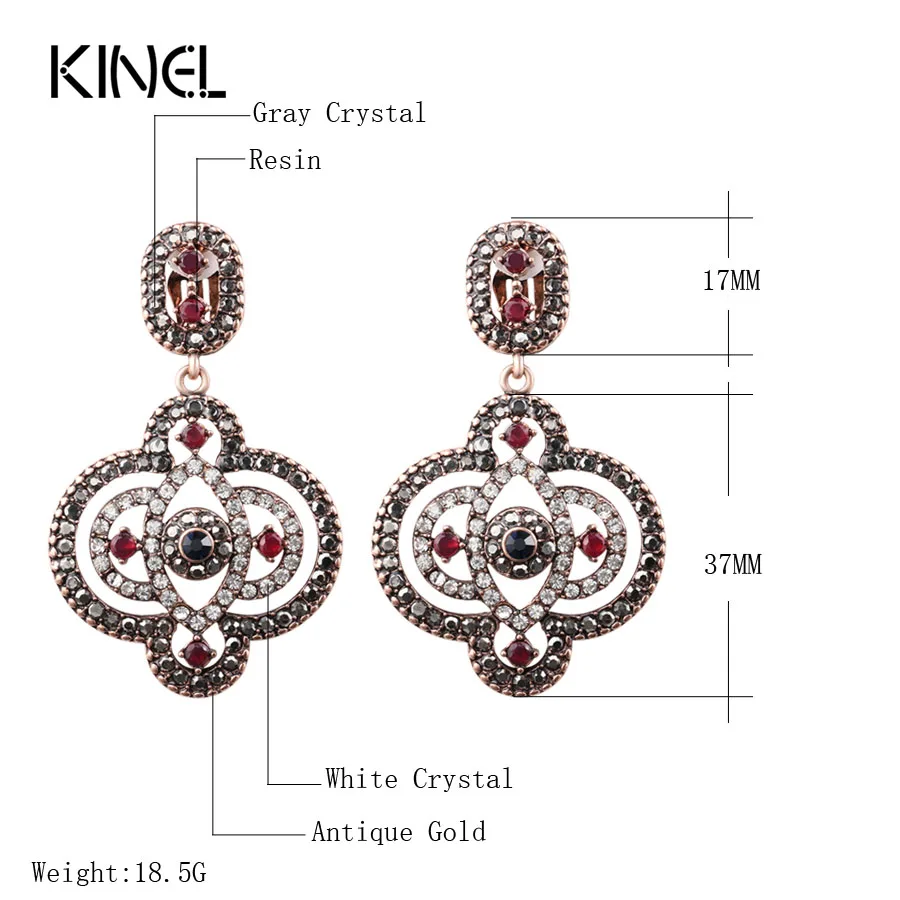 Luxury Turkish Style Big Pendant Earrings For Women Antique Gold Color Mosaic AAA Resin Earring Crystal Gift Vintage Jewelry