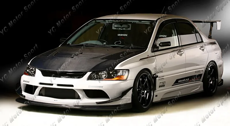 FRP Fiber Glass VS 09\' Ver Style Front Lip Only Fit For 2004-2007 Evolution 8-9 EVO 8 9 VIII IX Front Bumper Splitter Lip