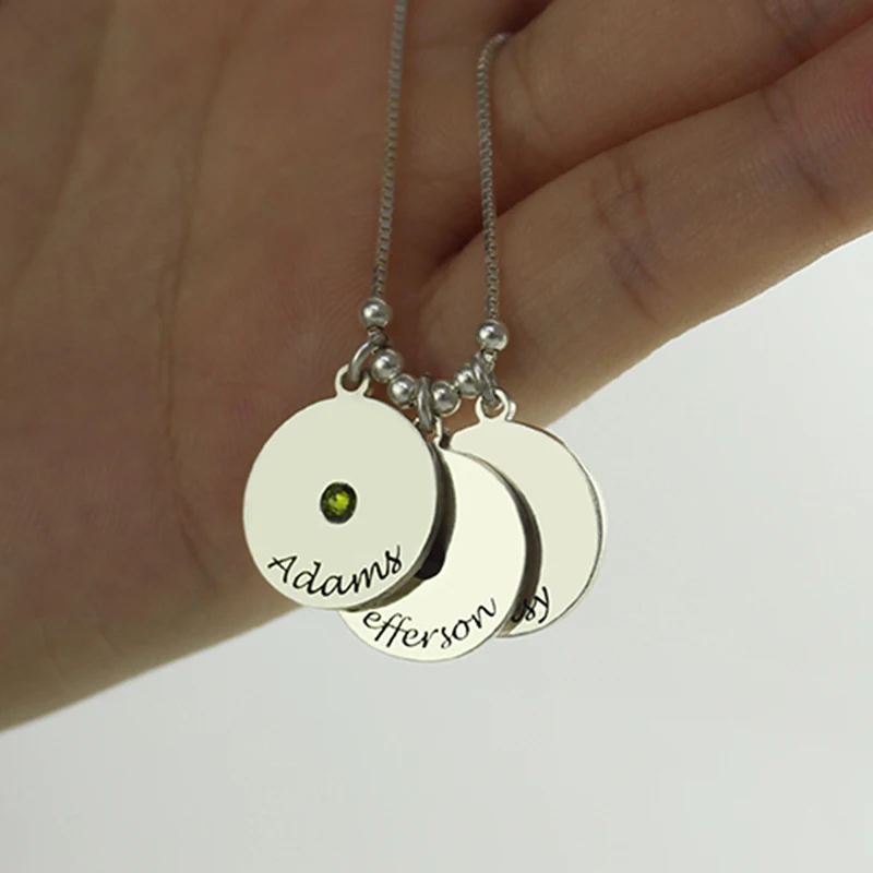 Strollgirl 100% 925 Sterling Silver Customizable Mother's Disc and Birthstone Charm Necklaces & Pendants Sterling Silver Jewelry