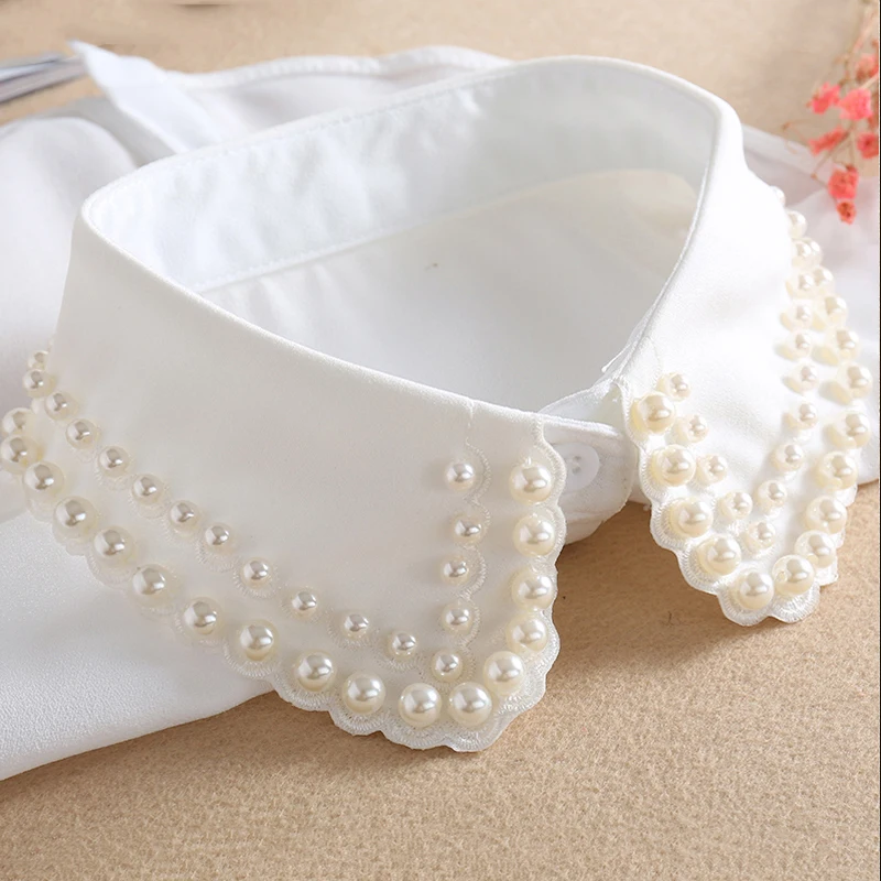 White Detachable Collar For Women 2024 New Ladies Tie Beaded False Fake Collar Shirt Black Removable Nep Blouse Kraagie Faux Col