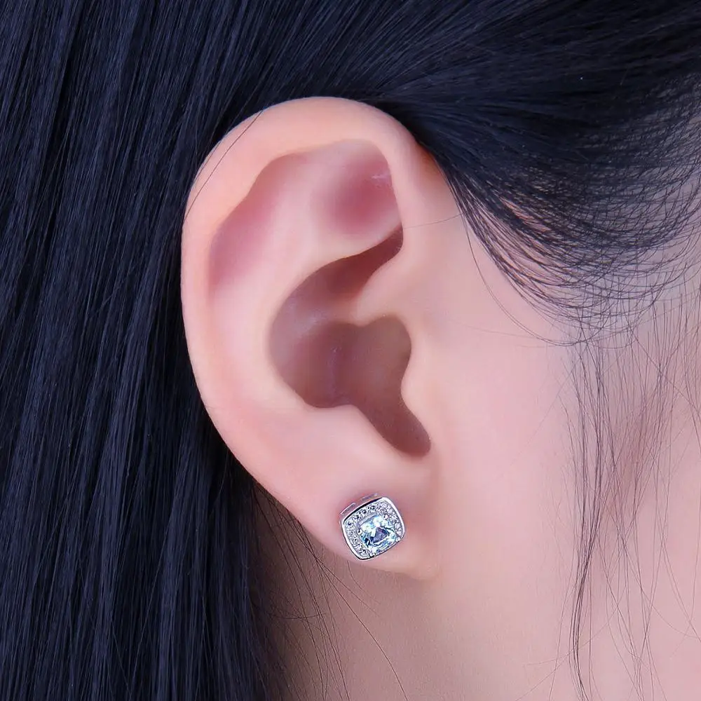 JewelryPalace Cushion Cut Naturalny błękitny topaz Kolczyki sztyfty ze srebra próby 925, dla kobiet Prezent — zdjęcie 4
