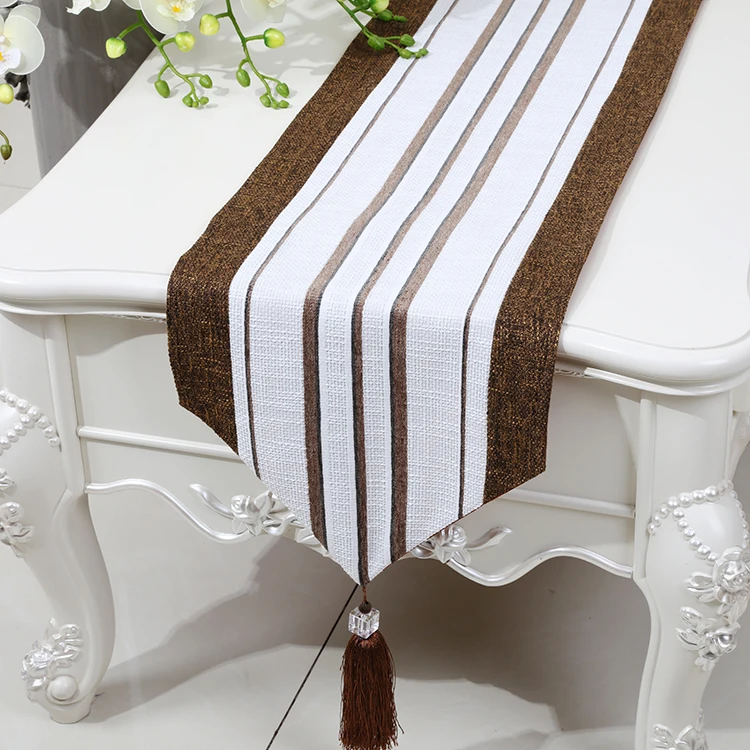 Elegant Burlap Fabric Coffee Table Runner Stripe Fashion Simple Wedding Merry Christmas Tablecloth Cotton Table Mats Placemat