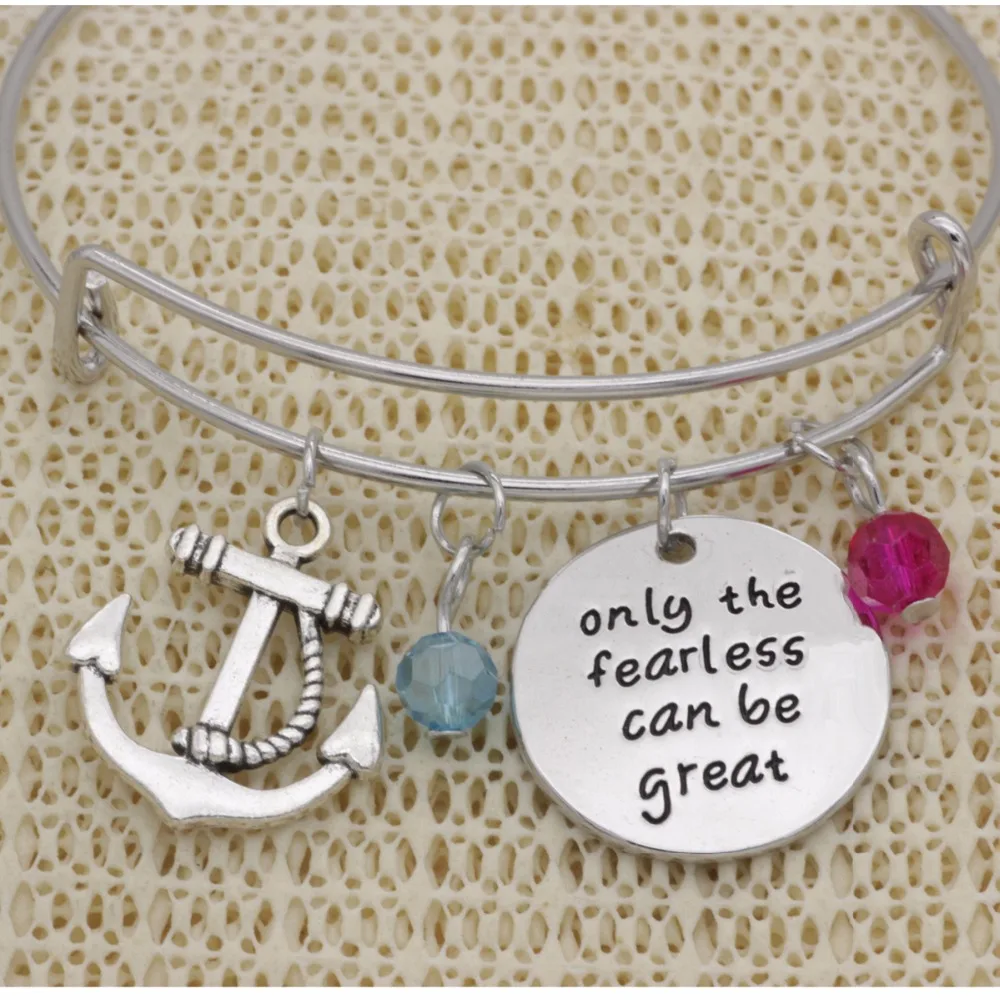 Fashion Inspirational gift bracelet crystal Jewelry anchor only the fearless can be great adjustable Bangle B1019