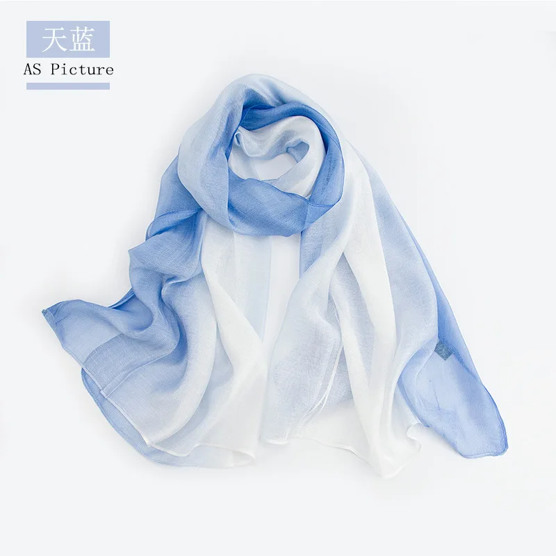 New Design Luxury Brand Solid Real Silk Summer Modal Scarf Gradient Dip dye  Women Muslim Hijab Shawl Long Soft Wrap