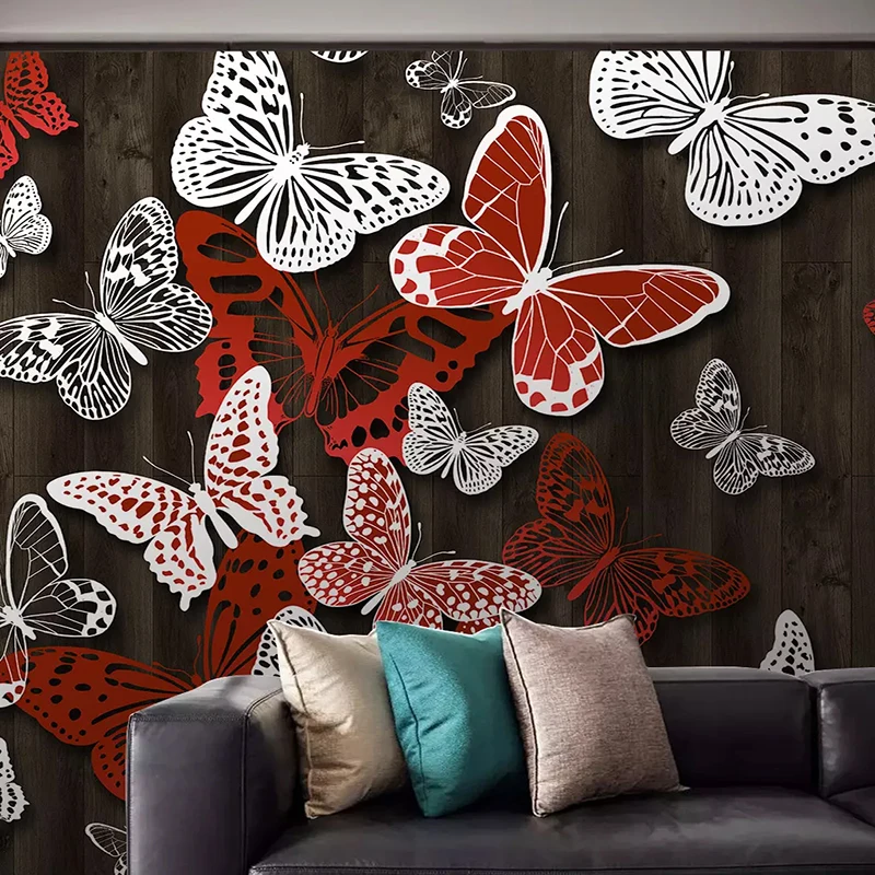 Papel de parede 3d moderno, estéreo, nostálgico, madeira, borboleta, foto, pano de parede, sala de estar, tv, sofá, fundo, decoração de casa, mural 3d