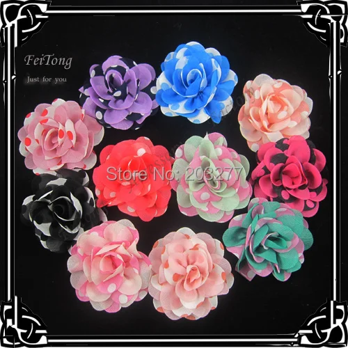 Free shipping!24PCS/LOT  6cm New chiffon polka dots flowers silk flower girl  Corsage