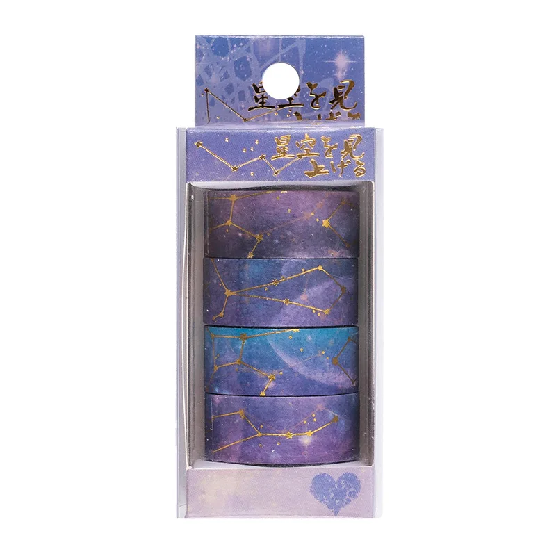 4 Rolls/Box Starry Night Sky Sakura Masking Washi Tape Hand Account Notebook Computer Decor