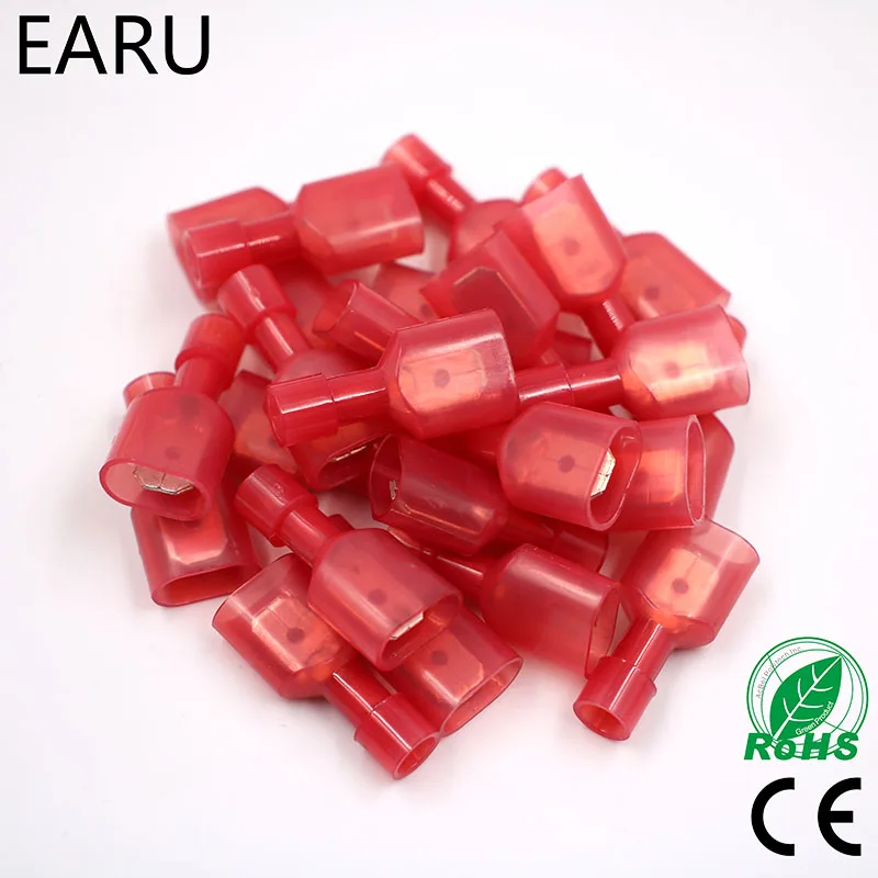 MDFN1.25-250 MDFN1-250 NYLON Brass Male Insulated Spade Joint Cable Wire Connector 100PCS 50Sets Suit 0.5-1.5mm2 22-16AWG MDFN
