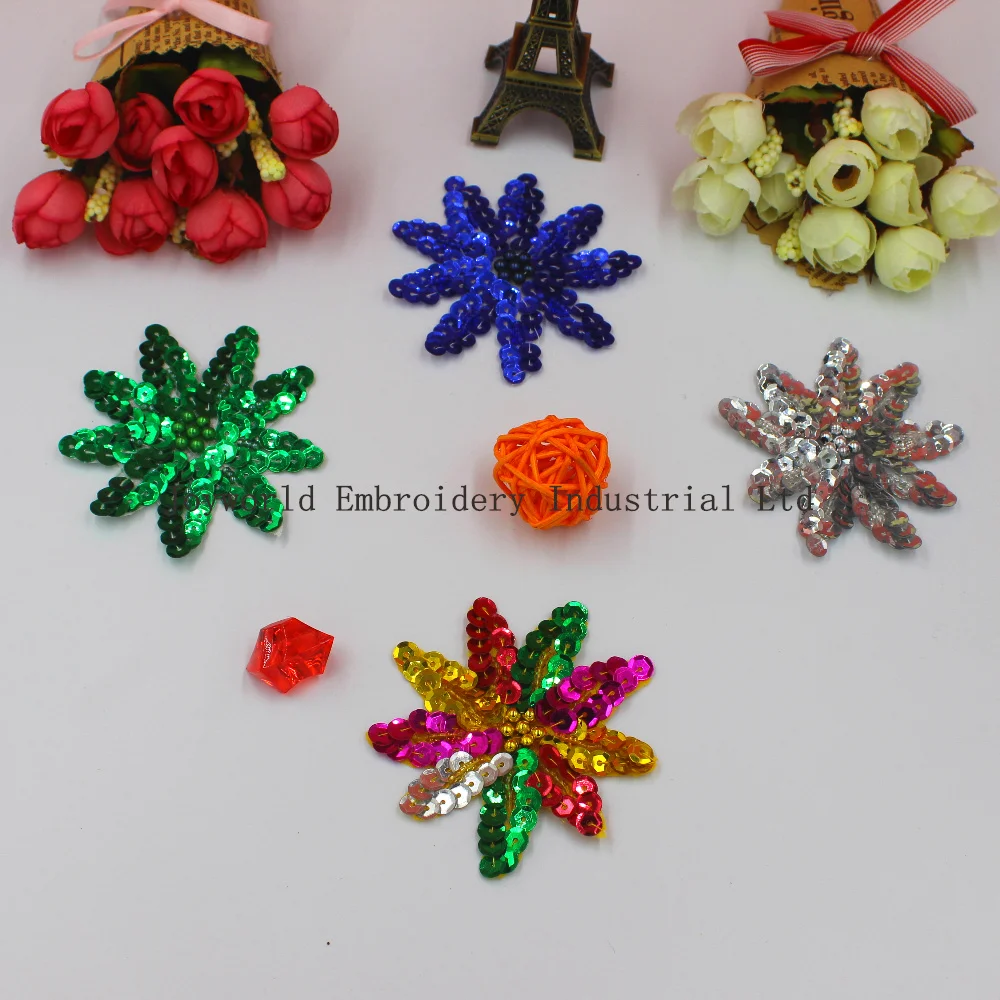 10 Pcs Sequined Flower Applique Gold And Silver Sewing Flower Beads Embroidery Patches 7*7cm