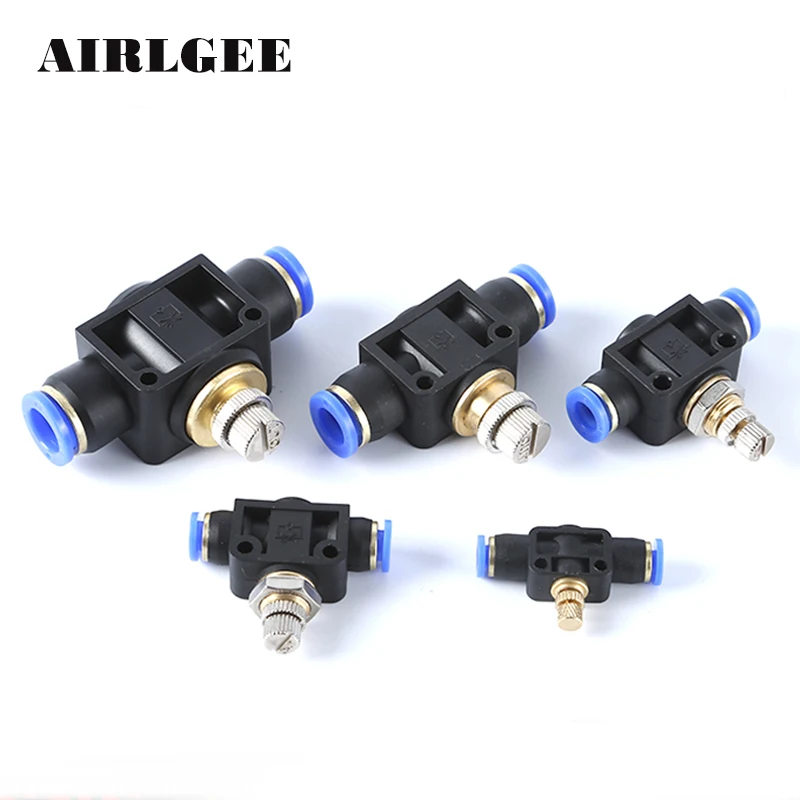 Pneumatic 2Way Air Flow Speed Controller 4mm 6mm 8mm 10mm 12mm OD Tube Adjustable Quick union fittings Throttle Valve