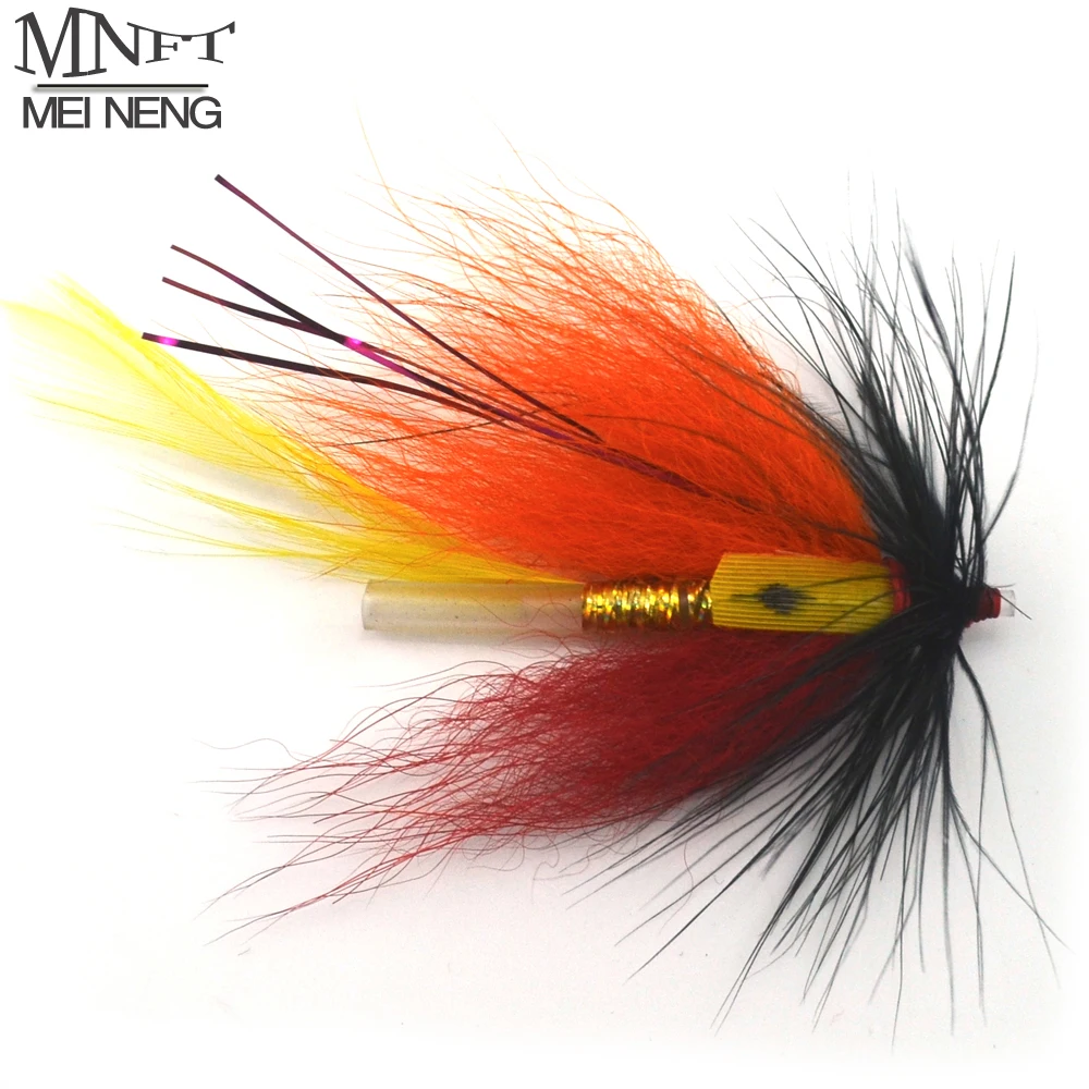 

MNFT 4PCS/Lot Grizzly Tube Blood Orange Feather Fishing Flies Fishing Dry Fly Lures For Carp Bait Artificial