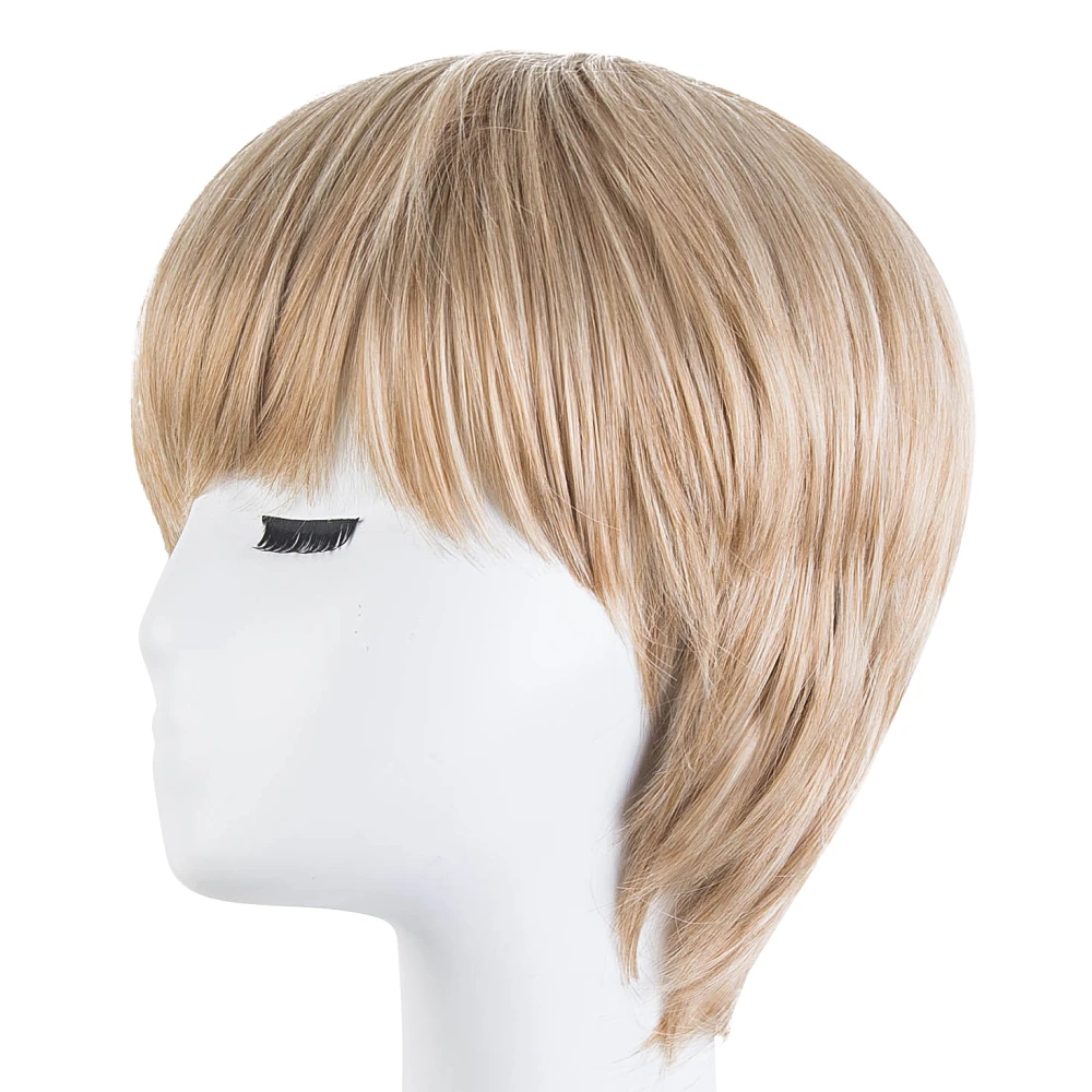 Cosplay Wig Fei-Show Synthetic Heat Resistant Fiber Short Wavy Blonde Hair Male Man Hairpiece Black/Brown/Burgundy/Light Brown