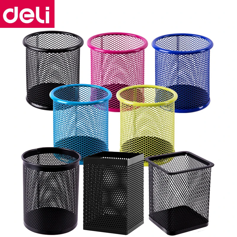 Deli 908 metal pencil stands mesh pen holder desktop stationery metal pen stand