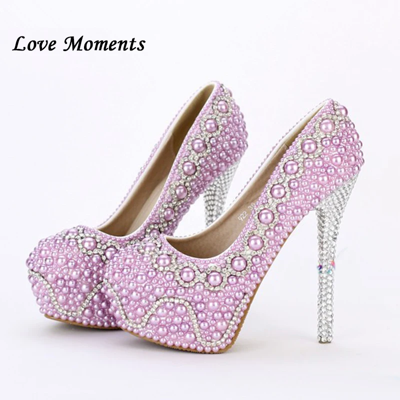 Love Moments Gold/Purple crystal rhinestone women wedding shoes bride woman high-heel shoes fashion Ladies platform shoes female