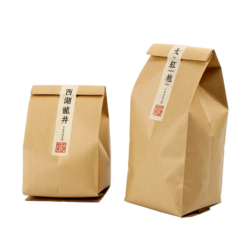 100pcs Kraft Paper Side Gusset Bag Take-out Food Snack Cookie Tea Packaging Paper Storage Ziplock Bag Open Top Heat Sealing Bag