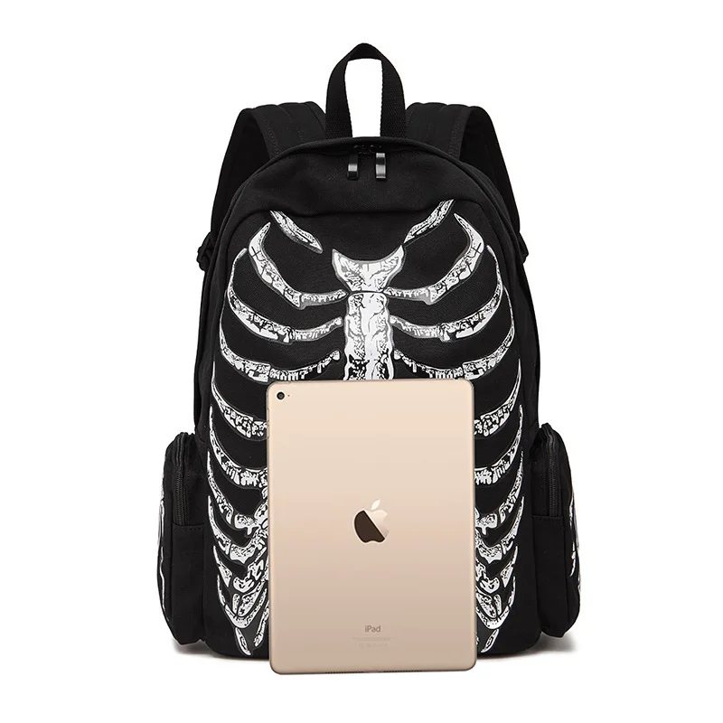 JIEROTYX-mochila de lona multifuncional para Halloween, morral escolar Unisex con estampado de calavera y esqueleto, bolsa de viaje de diseño gótico