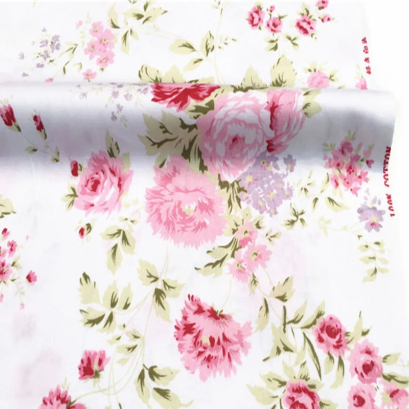 Graceful Brand New 50x160cm Pink Big Small Blooming Flowers Printed Cotton Fabric Floral Fabric For DIY Sewing Bedding Clothing