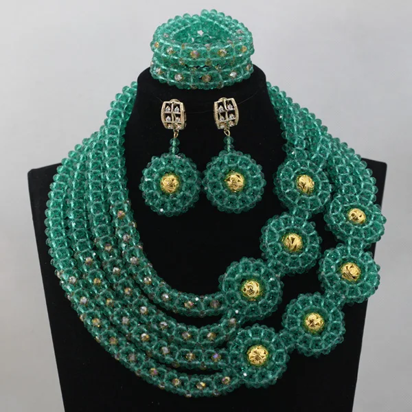 

2017 Splendid Teal African Beads Costume Jewelry Set Crystal Evening Party Beads Women Necklace Earrings Set Free ShippingABL806