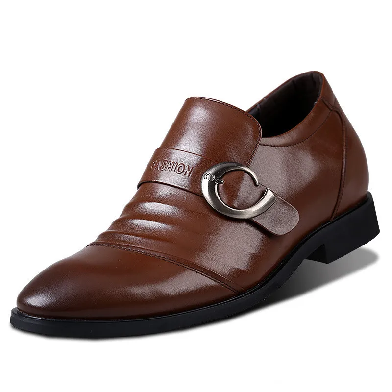 

Men's Calf Leather Height Increasing Elevator Dress Shoes Grown Taller 6CM Slip-On Buckle Shoes for Wedding Business