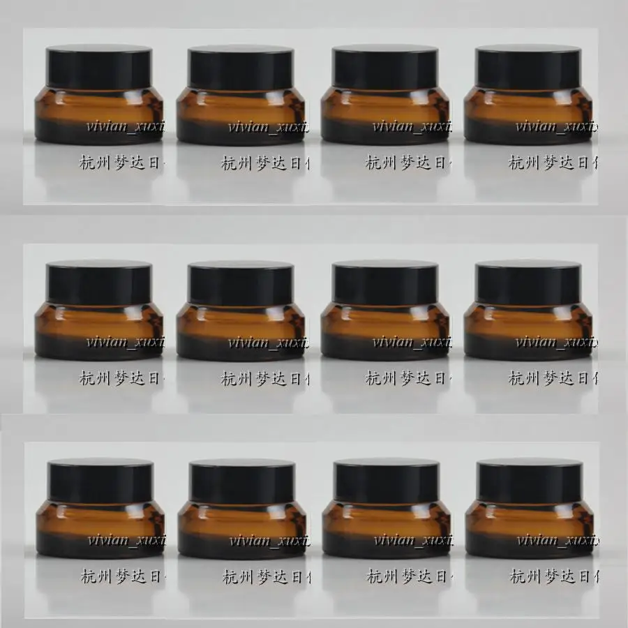 

15g light brown glass cream jar with black plastic lid, 15 grams cosmetic jar,packing for sample/eye cream,15g mini glass bottle