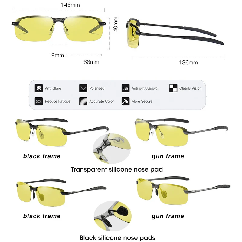 2022 Brand Intelligent Photochromic Polarized Sunglasses Men Women Yellow lens Day Night Vision Driving Sun Glasses gafas de sol