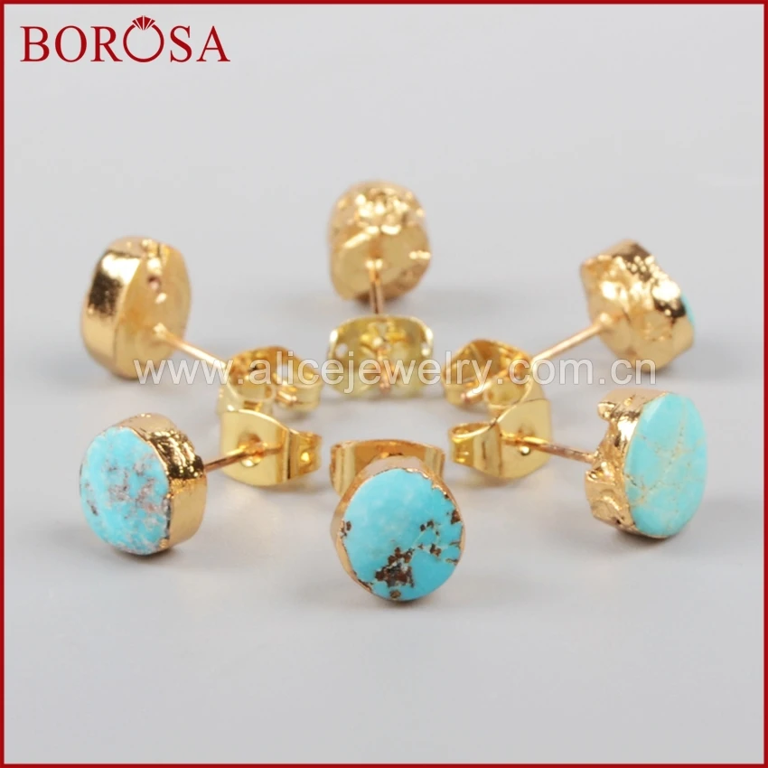 BOROSA 2017 New Arrival Fashion Gold Color Earring Natural Freedom Turkish Stone Stud Earring for Women G1017