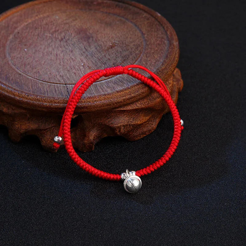 La Monada Red Thread For Hand 925 Sterling Silver 7MM Small Bell Charm Red Thread String Rope Bracelets For Women Silver