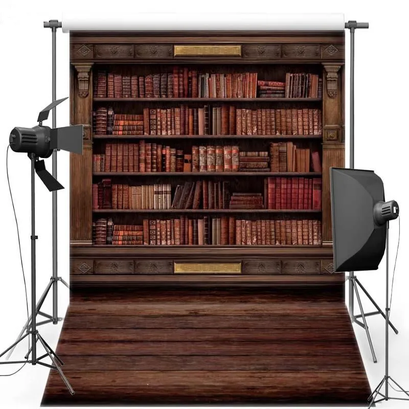 

Bookshelf Bookcase Library Wood background polyester or Vinyl cloth High quality Computer print wall photo backdrop