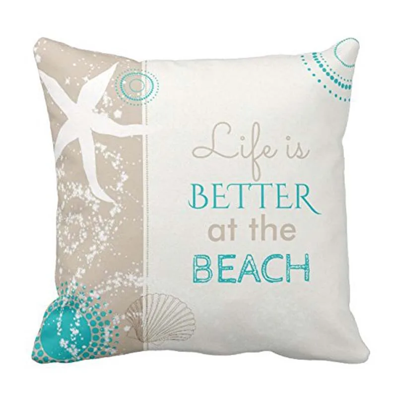 

Чехол для подушки Life Is Better At The Beach, квадратный, 18x18 дюймов, мягкий, хлопковый, домашний, декоративный, Свадебный, для дивана