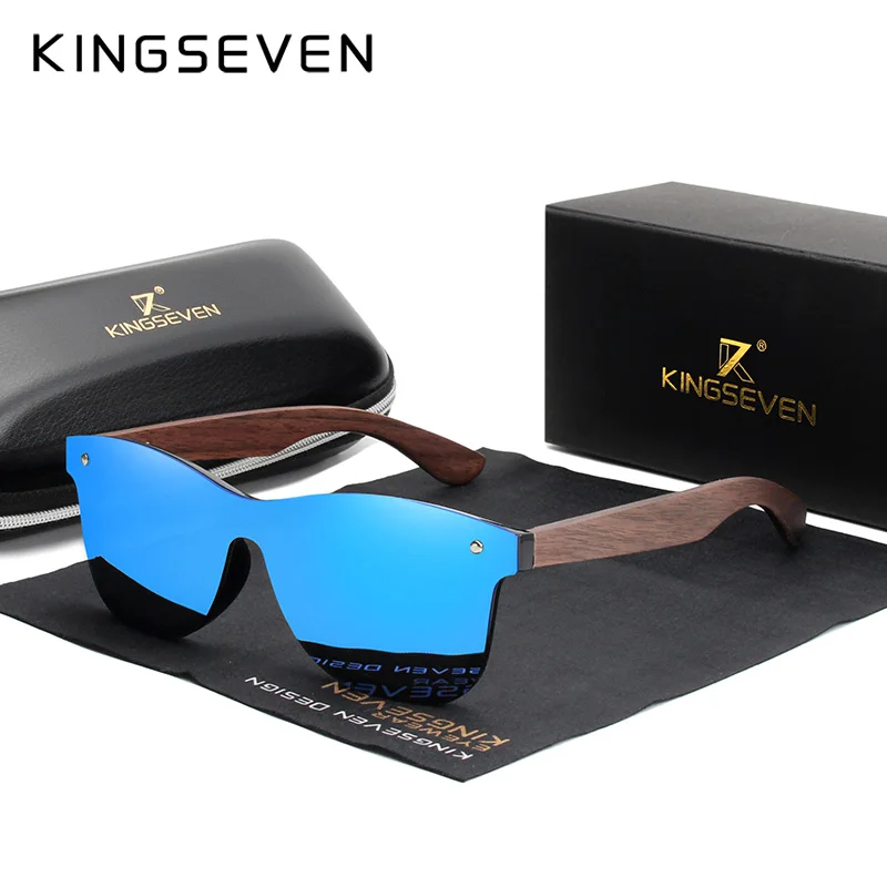 KINGSEVEN 2024 Luxury Walnut Wood Sunglasses Polarized Wooden Brand Designer Rimless Mirrored Square Sun Glasses For Women/Men