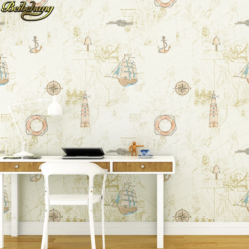 beibehang papel de parede Mediterranean sailboat pattern children's room wallpaper for living room bedroom wall paper home decor