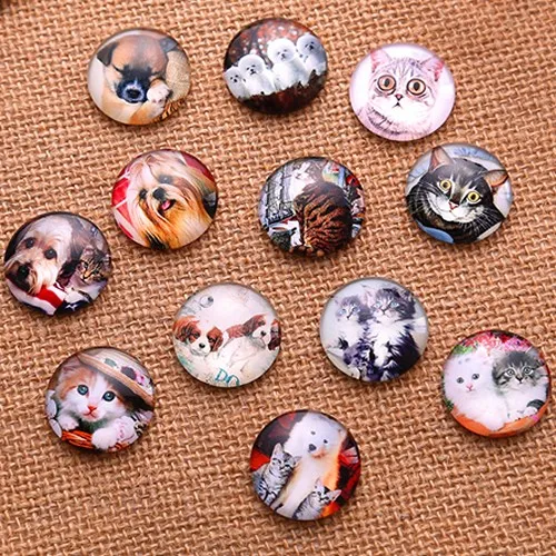 

From 8mm to 30mm Random Mixed Round Animal Cat Cabochons Pattern Glass Flatback Photo Base DIY Making Accessories Paired K04741