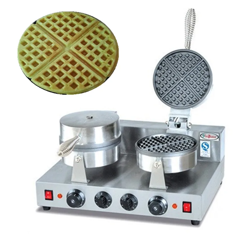 220V ไฟฟ้าสแตนเลสสตีลเครื่องวาฟเฟิลวาฟเฟิลคู่ Baker Non-Stick Waffle Maker เครื่อง