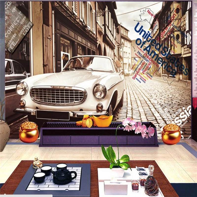 beibehang Retro car cafe bar nostalgic  papel de parede 3D mural wallpaper background bedroom living room wall paper murals-3d