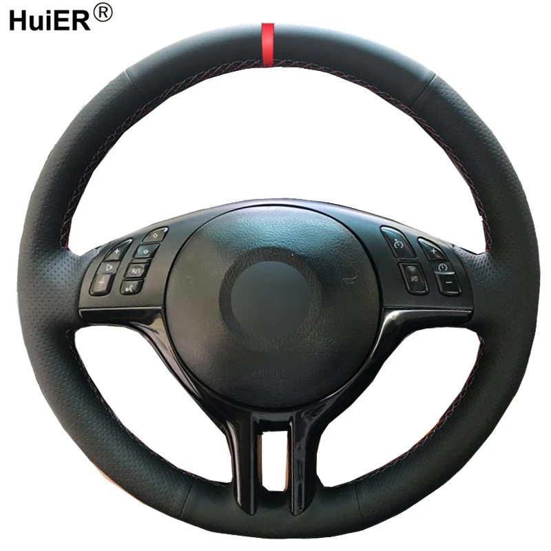 HuiER Hand Sewing Car Steering Wheel Cover For BMW E39 E46 325i E53 X5 Braid on the Steering-Wheel Non-slip Car Accessories