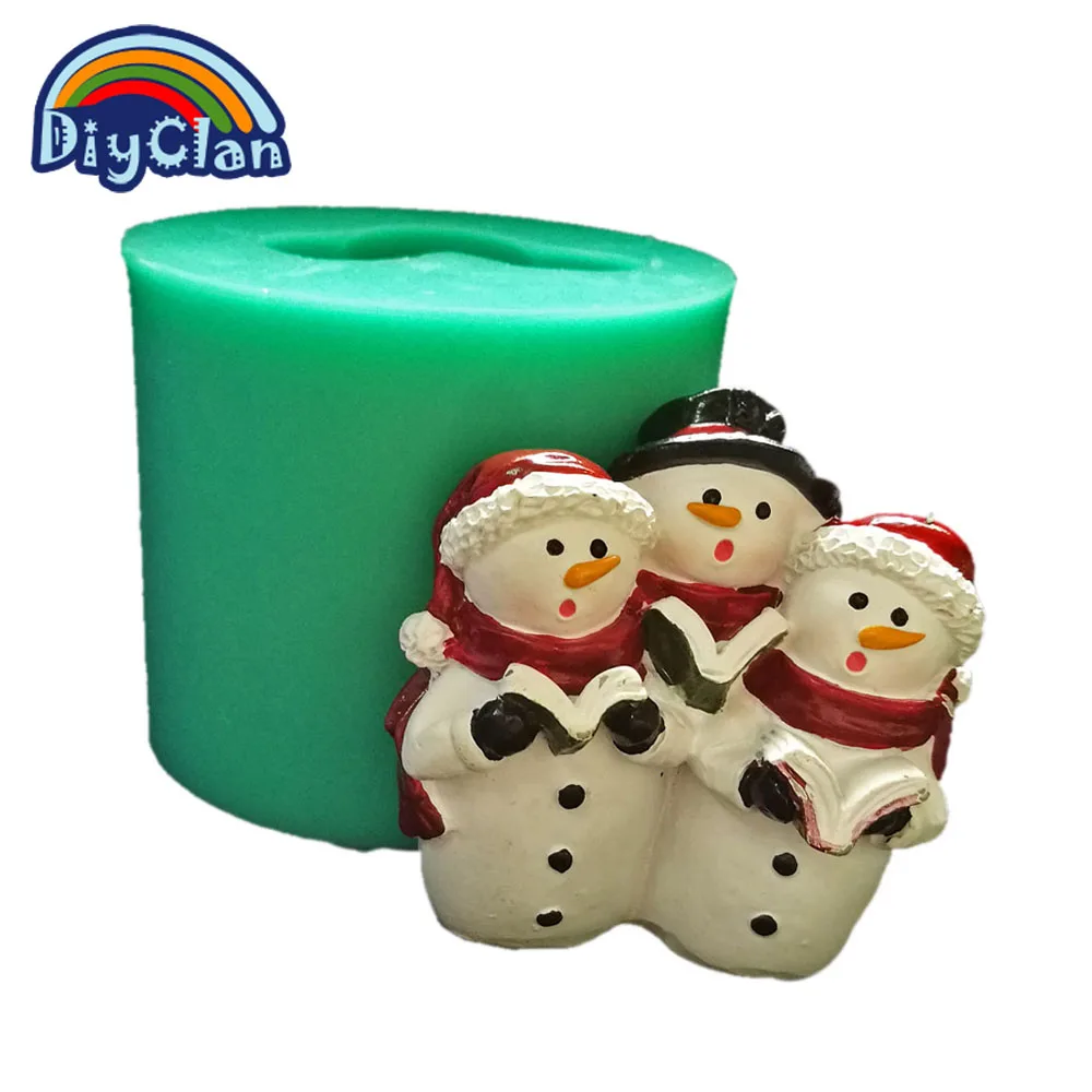 Christmas Snow Man Silicone Molds For Snow Man Cake Rectangle Chocolate Mold Biscuit Levulose Santa Winte Soap Form Gift