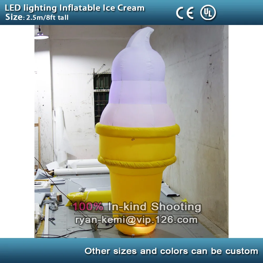 2.5m inflatable ice cream cone with LED light large inflatable ice cream balloon with LED lighted