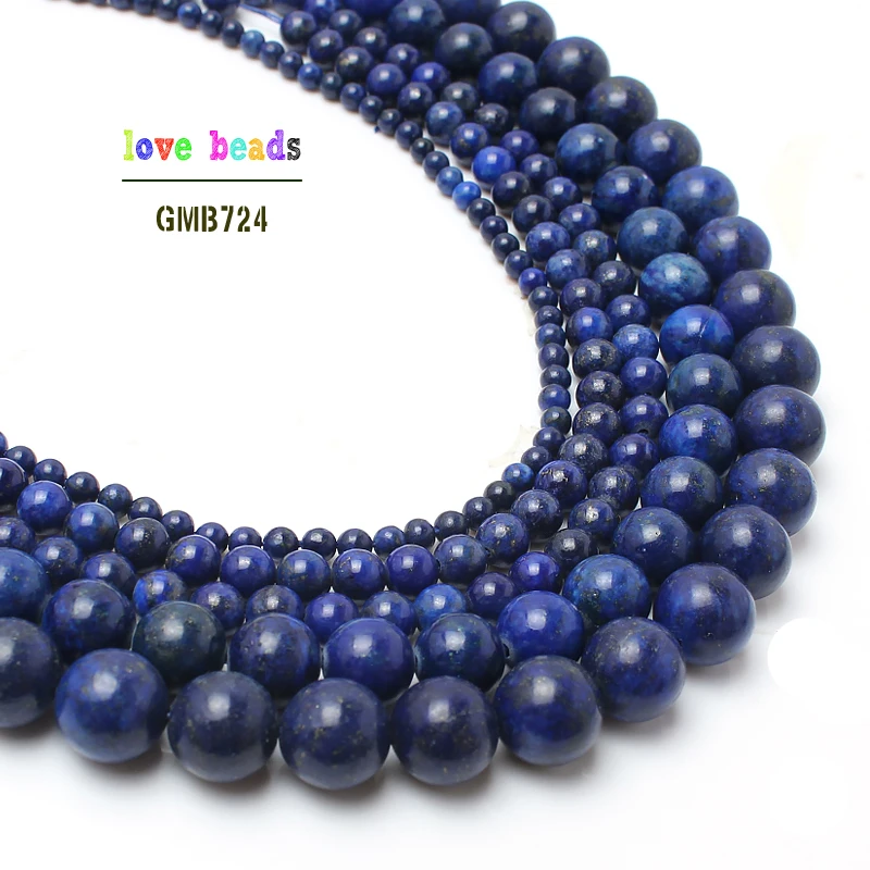 หินธรรมชาติ Lapis Lazuli รอบสายคล้องแว่นตาลูกปัด15 "Strand 4 6 8 10 12มม.เลือกขนาด DIY สร้อยคอ Bracelet-F00078