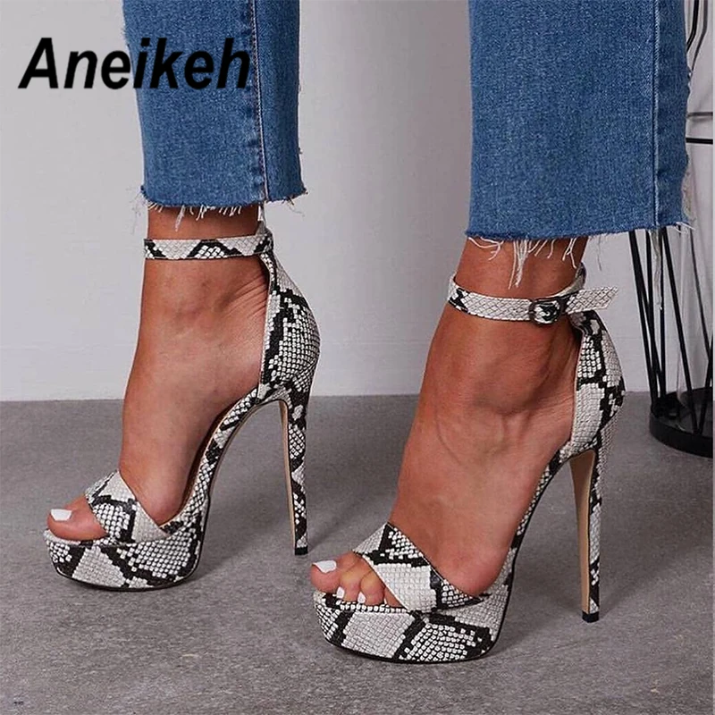 Aneikeh 2024 Serpentine High Heels Sandals Summer Sexy Ankle Strap Open Toe Party Dress 14.5CM Platform Gladiator Women Shoes 42