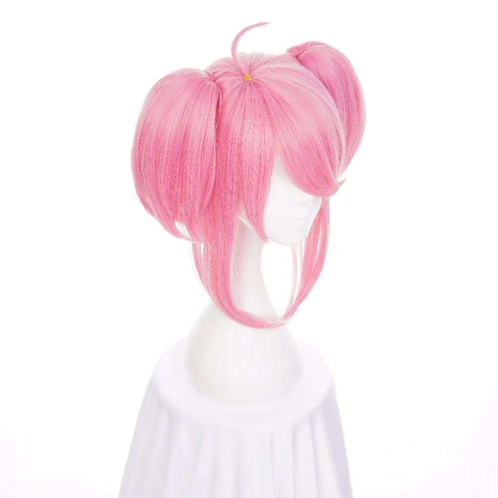 ccutoo Star Guardian LUX LOL League of Legends Short Pink Synthetic Hair Cosplay Wig Chip Ponytail Heat Resistance Party Wigs